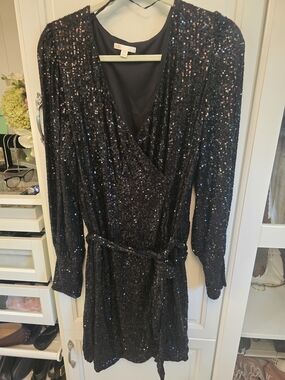 Black Sequin Wrap Dress - Elegant Evening Dress